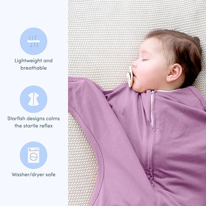 SleepingBaby Zipadee-Zip Transition Swaddle - Cozy Baby Swaddle Blanket with Zipper Convenience - Roomy Wearable Blanket for Easy Diaper Changes - Classic Lavender, Small (4-8 Month)