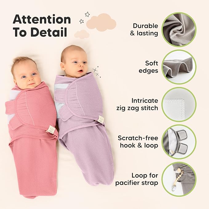 3-Pack Organic Swaddles for Newborns, Baby Sleep Sacks 0-3 Months - Baby Swaddle Wrap, Newborn Wearable Blanket, Infant Sleep Sack for Girls, Boys, Soft & Snug, Large Hook & Loop Closure (Vivacious)