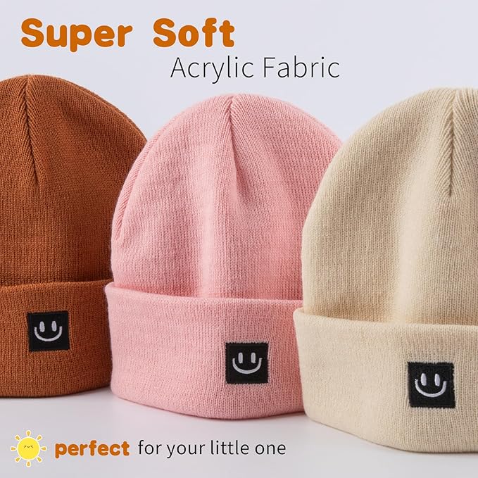 3 Packs Baby Beanie Cute Toddler Beanies Kids Winter Hat Boys Girls Warm Knit Hats Infant Beanie for 0-8 Years