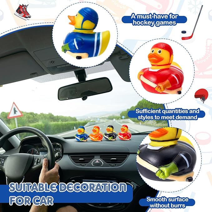 Deekin 24 Pcs Rubber Duck 2 Inch Bulk Sport Party Favors for Birthday Party Decorations Club Player Gift (Hockey Player)