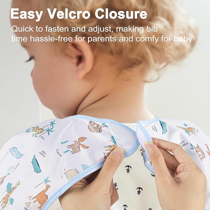 Long Sleeve Baby Bib For Eating Feeding Mess Proof Waterproof Food Smock Bibs With Pocket For Newborn Boy Girl