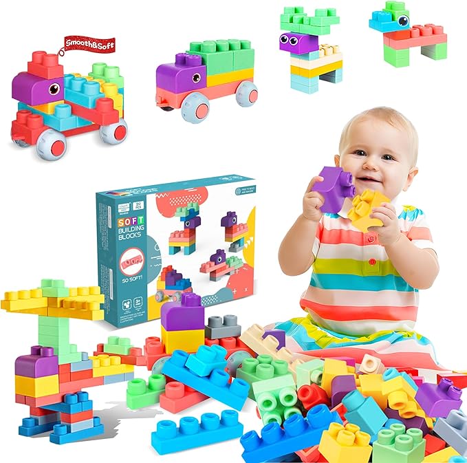 Soft Building Blocks for Toddler, Blocks for Kids 6 Months and up, Large Creative Stacking Blocks 20 PCS STEM Toddler Toys Gifts, Educational Baby Blocks Colorful Soft Block Sets