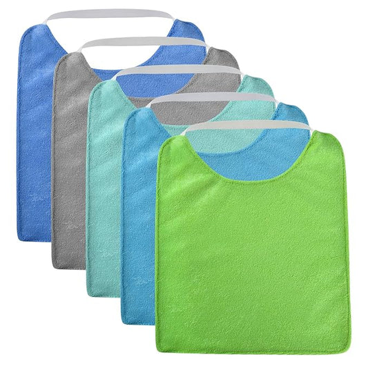 Vicloon Baby Bibs, 5PCS Terry Bib Set, Baby Bibs for Boys, Girls, Terry Drool Cotton Bibs Waterproof protection, Adjustable Elastic Strap, Baby Bandana Drool Bibs for Feeding, Teething Drooling(BULE)