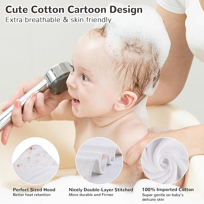 Viviland 2 Pack Hooded Baby Towels, Soft 100% Cotton Baby Bath Towels with Hood, Extra Thick and Absorbent, Essential for Newborns, Kids, Infants - Girls and Boys (Green Leaves)