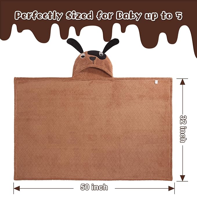 Toddler Hooded Bath Towel Age 1-5,2-Pack Thick Absorbent Bath Towel Boys & Girls, 50"x32"Large Size Ultra Soft with Hood Panda Puppy,Baby Bath Essential for Infant and Children, Brown & White