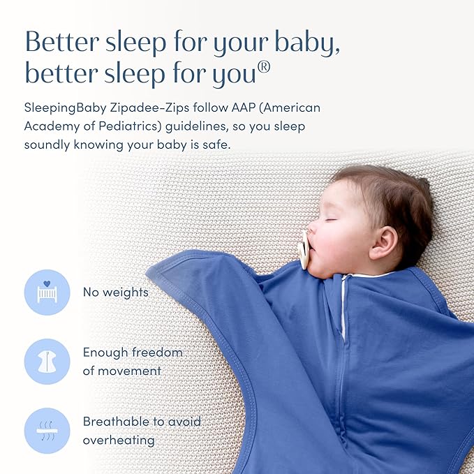 SleepingBaby Zipadee-Zip Transition Swaddle - Cozy Baby Swaddle Blanket with Zipper Convenience - Roomy Wearable Blanket for Easy Diaper Changes - Classic Navy, Medium (6-12 Month)