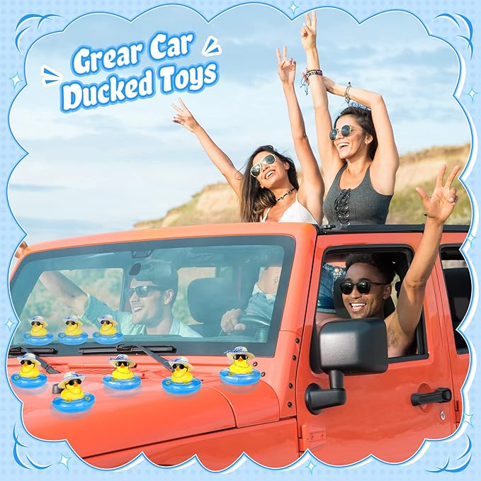 Summer Rubber Duck Mini Yellow Duck Bath Toys Duckies Car Dashboard Decorations with Mini Sun Hat Swim Ring Necklace and Sunglasses for Bathtub Shower Birthday Swimming (12 Set )