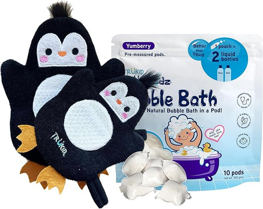 TruKid Yumberry Bubble Podz & BubbleGlove Set – Bubble Bath Pods with 2 Wash Gloves for Kids and Toddlers