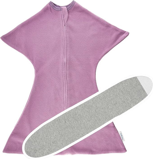 SleepingBaby Fleece Zipadee-Zip Transition Swaddle and Snuggle Strap Bundle - Roomy Baby Swaddle Blanket with Zipper Convenience and Wearable Blanket Accessory, Lavender, Small (4-8 Month)