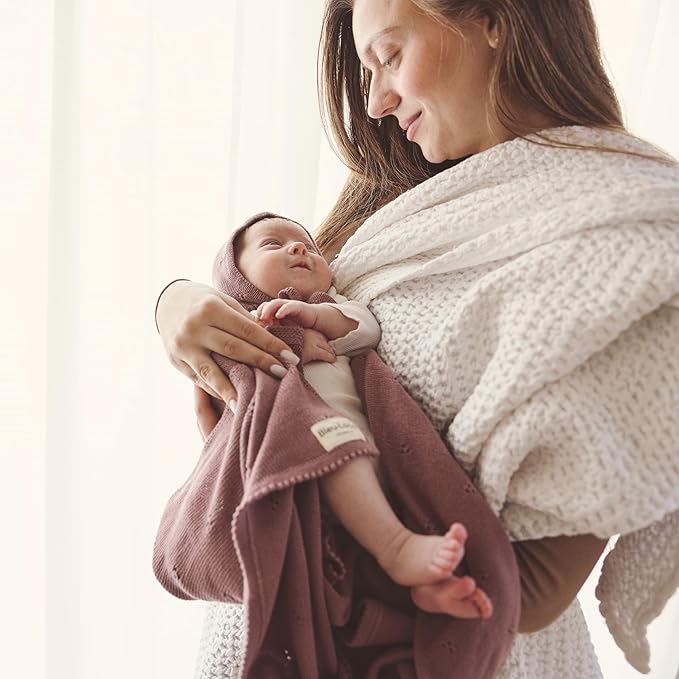Organic Pointelle Receiving Swaddle Blanket for Girls - 100% Luxury Organic Soft Cotton Knit Warm Cozy Cuddle Stroller Blanket for Newborns, Infants, & Toddlers (Sugar Plum)