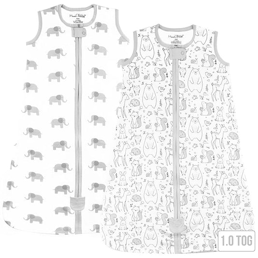 Baby Sleep Sack 1.0 TOG, Organic Cotton Baby Wearable Blanket with Two-Way Zipper, Swaddle Transition Baby Sleeping Bag, All-Season Sleep Sack for Newborn Infant Toddler Boy Girl, 2-Pack, 0-6 Month