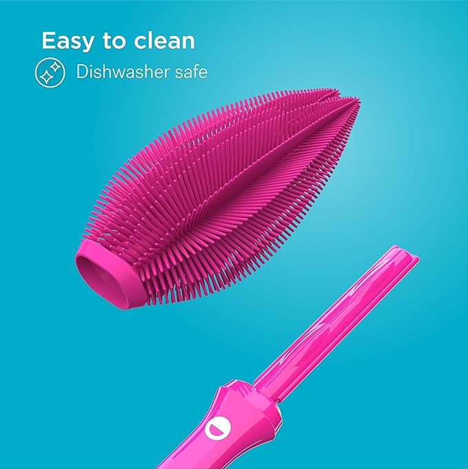 Smilo Silicone Baby Bottle Brush - Soft Touch Baby Bottle Cleaner with Flexible Twin Tip to get Cups, Glasses and Baby Bottles Extra Clean - Food-Grade Silicone, Dishwasher Safe & BPA-Free - Pink