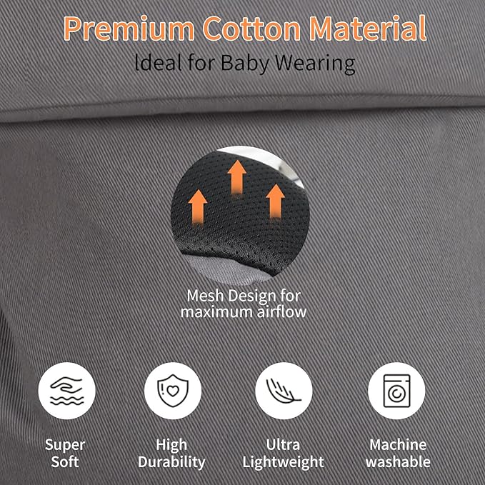 Baby Carrier, Baby Carrier Newborn to Toddler, Ergonomic, Cozy and Lightweight Infant Carrier for 7-44lbs, Toddler Carrier Ideal for Hands-Free Parenting with Zipper Pouch, Bottle Bag, Windproof Cover