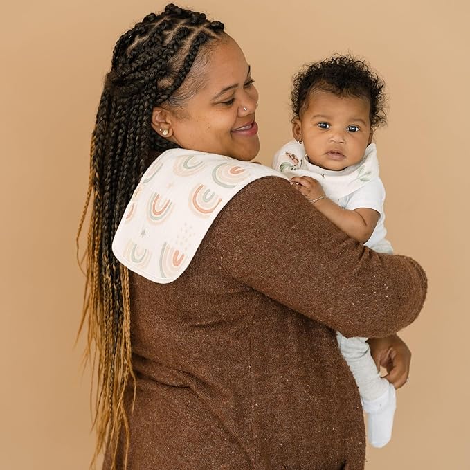 Crane Baby Muslin Baby Burp Cloths, Lightweight Absorbent Burp Cloth, Rainbow/Butterfly, Set of 3, 7” x 20”, Newborn Baby Essentials, Burp Cloths Baby Boy, Burp Cloths Baby Girl, Newborn Essentials