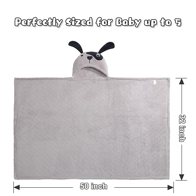 Baby Boy Bath Towels, Animal Hooded Toddler Towel for Boys,50 x 32 Inches,Super Soft Absorbent Premium Coral Fleece Luxuriously Thick for Kids,Grey Puppy