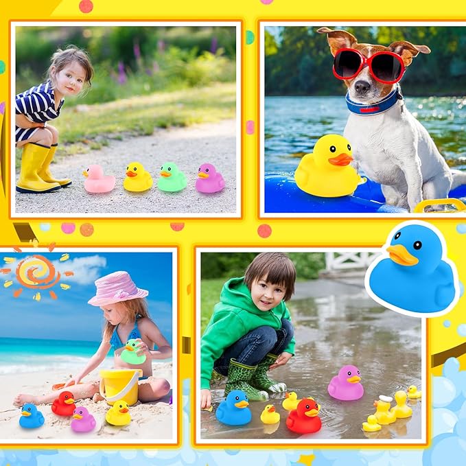 Lenwen 6 Pcs 5 Inch Rubber Ducks No Hole Waterproof Multicolor Large Duck Bath Toy with Sealed Plug Without Hole Bathtub Floating Bath Duck for Birthday Party Decoration Gift Swimming Pool