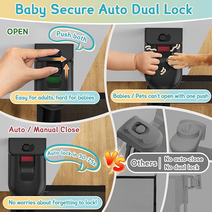 160 Inch Retractable Baby Gates Extra Wide, 42 Inch Extra Tall Retractable Gate, 13 FT Reinforced Retractable Dog Gate with Reinforcement Rod to Prevent Crawling Through, for Doorways, Stairs, Hallway