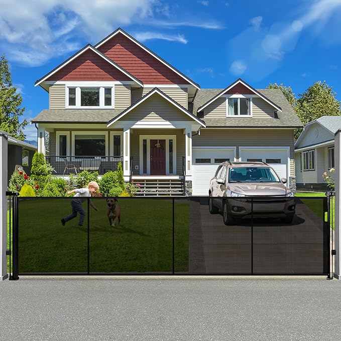 120" Retractable Baby Gate Extra Wide, 41" Tall Retractable Dog Gate for Stairs, Doorways, Decks, Mesh Gate Long Child Gate Pet Gate for Indoor, Outdoor, with Reinforced Mesh Rods, Dual Locks