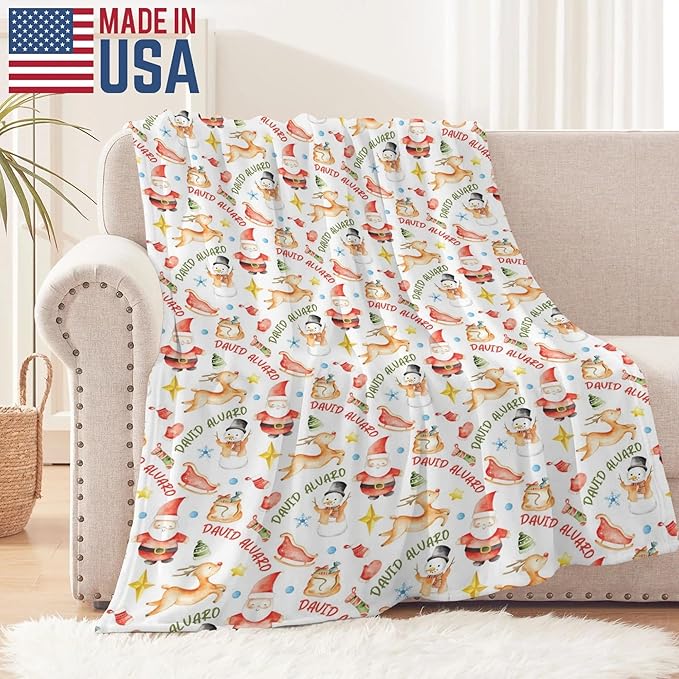 Ship Next Day - Custom Christmas Baby Blanket with Name | Multiple Styles Optional, Personalized Flannel Toddler Blanket, Christmas Swaddle for Boys & Girls, Xmas Decor Throw