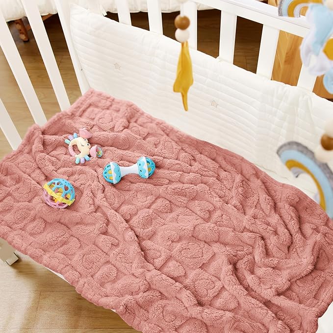 4 Pcs Baby Blankets,Fleece Checkered Blanket, Fluffy Small Crib Blankets for Girls, Toddler Receiving Blankets 30×40 Sakura Pink