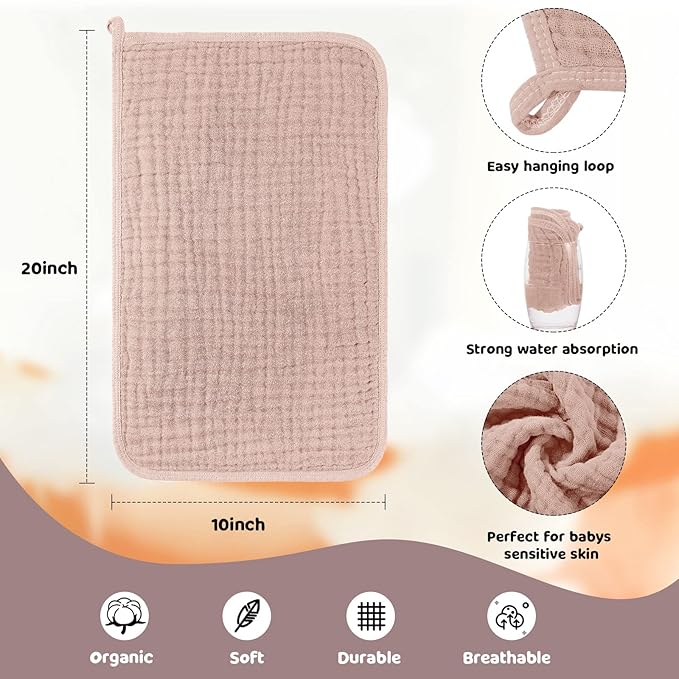 Tallew 8 Pack Muslin Burp Cloths and Baby Bibs for Boy Girl 20" x 10" Cotton Baby Bandana Drool Bibs Muslin Burp Cloths Absorbent Rag for Newborn Toddler Infant Gifts(Elegant Color)