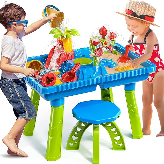 Kids Sand and Water Table Toys for Toddlers 3-8 Years Old, Sensory Play Table for Kids Age 3-5, Summer Outdoor Beach Toy for Boys and Girls 3-7, Birthday Gifts