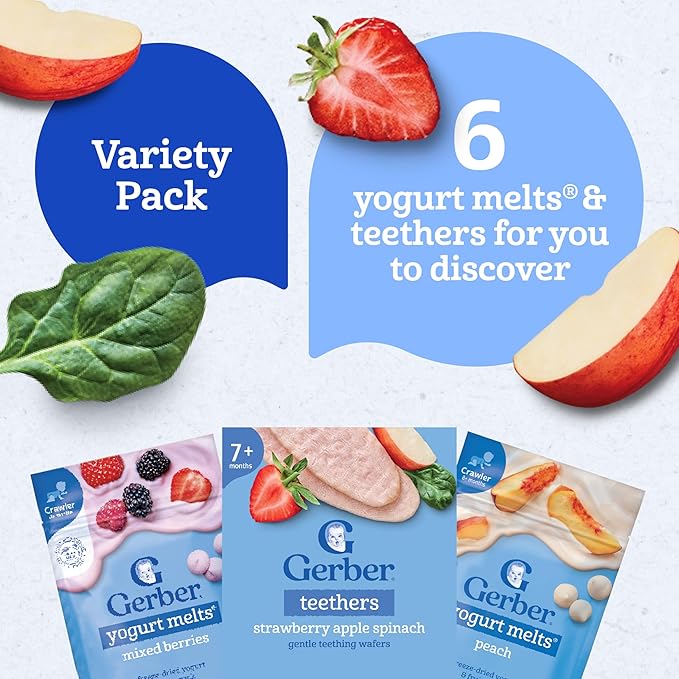 Gerber Stage 3 Baby Snacks Discovery Pack, Yogurt Melts, Teething Wafers, 6PK