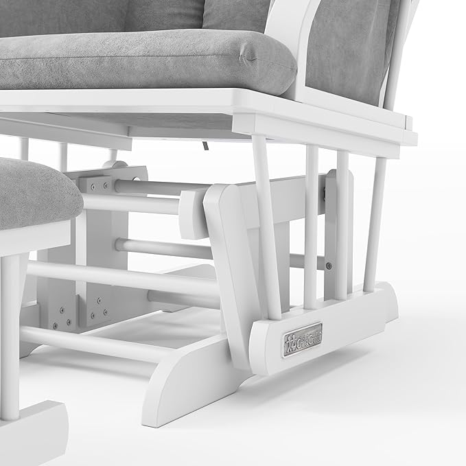 Child Craft Cozy Glider Rocker and Ottoman Set, Padded Cushion with Convenient Storage Pockets, Solid Wood Base & Frame (Matte White with Light Gray Cushion)