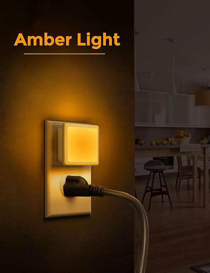 L LOHAS LED Night Lights Plug into Wall 2-Pack, 0.3W Plug in Night Light, Dusk to Dawn, 2000K Amber Light, Sleep Aid Nightlight Auto-On/Off, for Adults Kids Room, Bedroom, Bathroom, Hallway, Non-Dim
