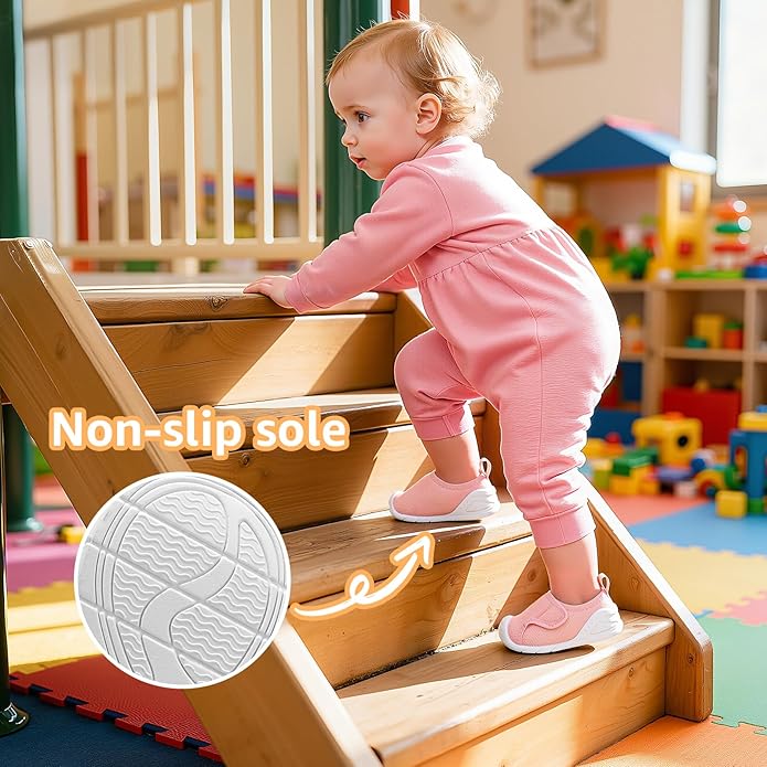 Baby Boys Girls First Walking Shoes Wide Toe Box Infant Sneakers Lightweight Breathable Slip On Barefoot Shoes