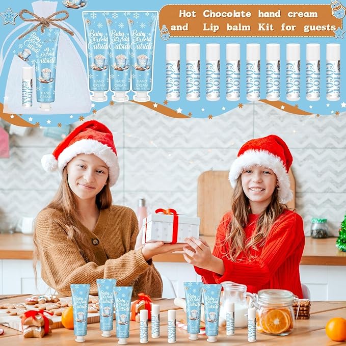 24 Sets Baby It's Cold Outside Baby Shower Hand Creams and Blue Hot Cocoa Lip Balms Gift Sets Winter Wonderland Christmas Party Favors Travel Size Hot Cocoa Bridal Shower Party Supplies for Guests