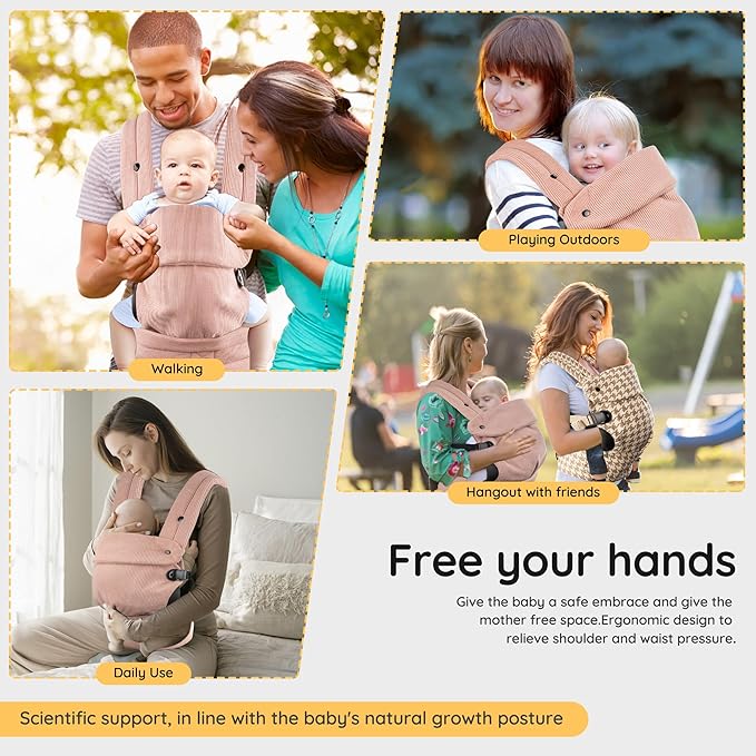 Baby Carrier Newborn to Toddler- Ergonomic,Cozy and Lightweight Infant Carrier for 7-40lbs,3 Carry Positions Newborn Carrier,Pink