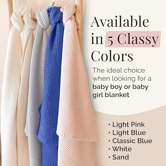 Stroller Society - Swaddles for Newborns & Toddlers, Soft Receiving Blankets Girl & Boy Can Use, Comfy Toddler Blanket & Newborn Swaddle, Cotton Waffle Blanket, Classic Blue, 40 x 40 inches