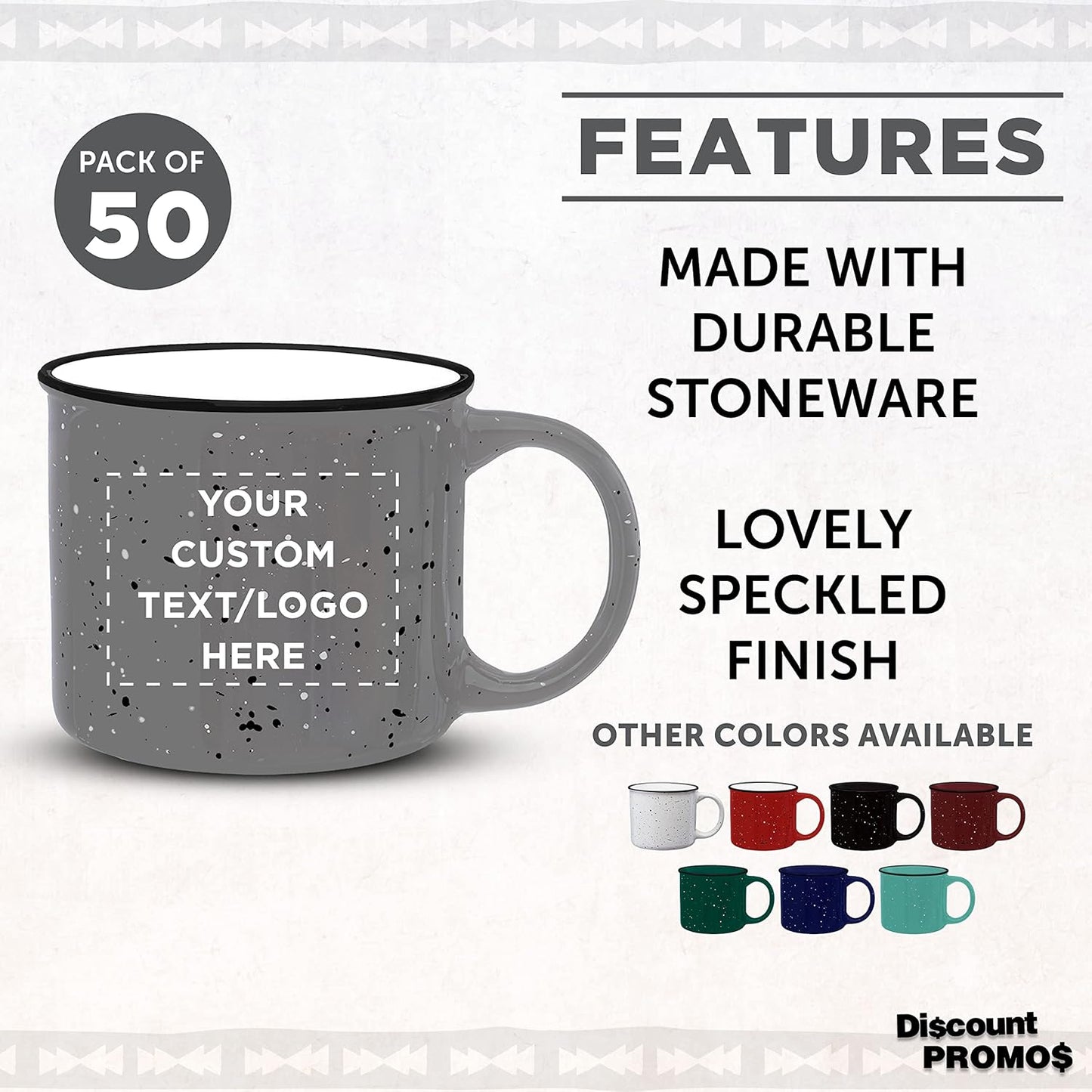 DISCOUNT PROMOS Custom Ceramic Campfire Coffee Mugs 13 oz. Set of 50, Personalized Bulk Pack - Perfect for Tea, Espresso, Cappuccino, Hot Cocoa - Grey