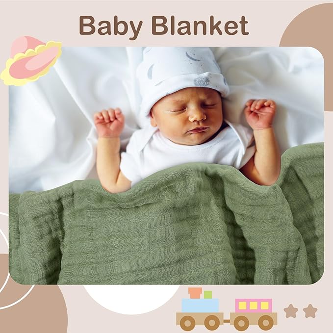 Peryiter 4 Pcs Muslin Hooded Baby Towels, 32"x 32" Cotton Newborn Bath Towel Muslin Infant Baby Blankets Absorbent Unisex Christmas Registry Gift Essentials for Girls Boys (Green)