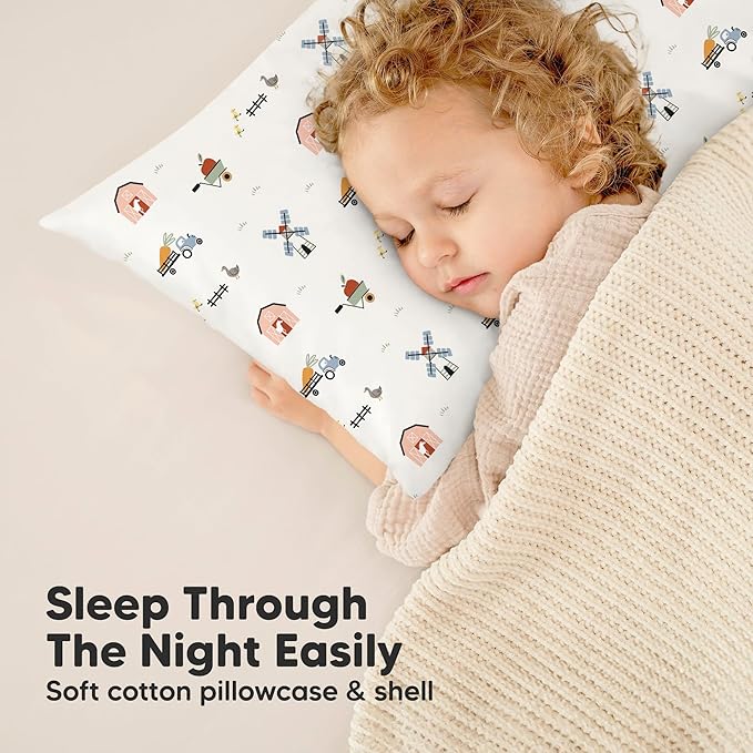 Toddler Pillow with Pillowcase - 13x18 My Little Dreamy Kids Travel Bed Pillows for Sleeping, Organic Cotton Small Pillowcase, Soft & Breathable, Machine Washable, Toddlers 2-5 Years Old (Barn)