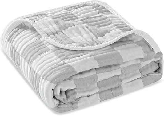 Ultra-Soft Muslin Baby Blanket (43x43 Inches,Grey Checkered,1-Pack)