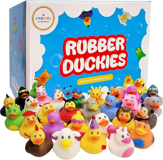 Assortment Rubber Duck Toy Duckies for Kids, Bath Birthday Gifts Baby Showers Classroom Incentives, Summer Beach and Pool Activity, 2" (25-Pack)