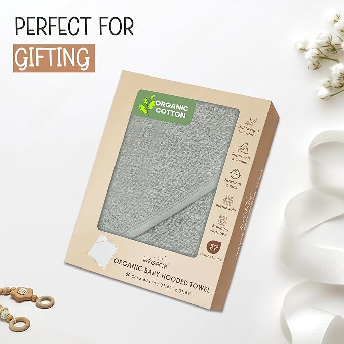 Organic Cotton Plush Woven Hooded Baby Towels, 31x31 Inches, Plush Bath Towels with Hood for Newborns and Kids, Girls & Boys (Moss Green, 31.4" L x 31.4" W)