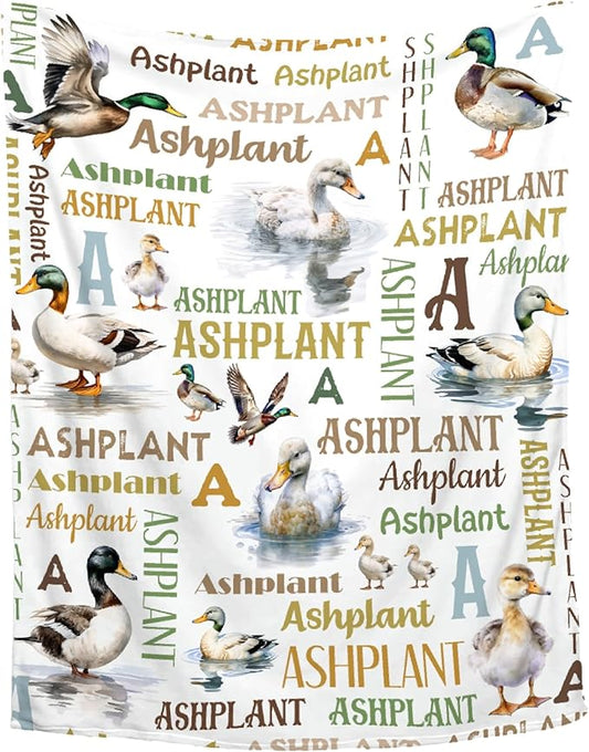 Personalized Duck Blanket for Girls Boys Custom Baby Blanket with Name Swaddle Blanket for Toddlers Infants Kids Shower Newborns Nursery Stroller Crib Decor Throw Birthday Gift