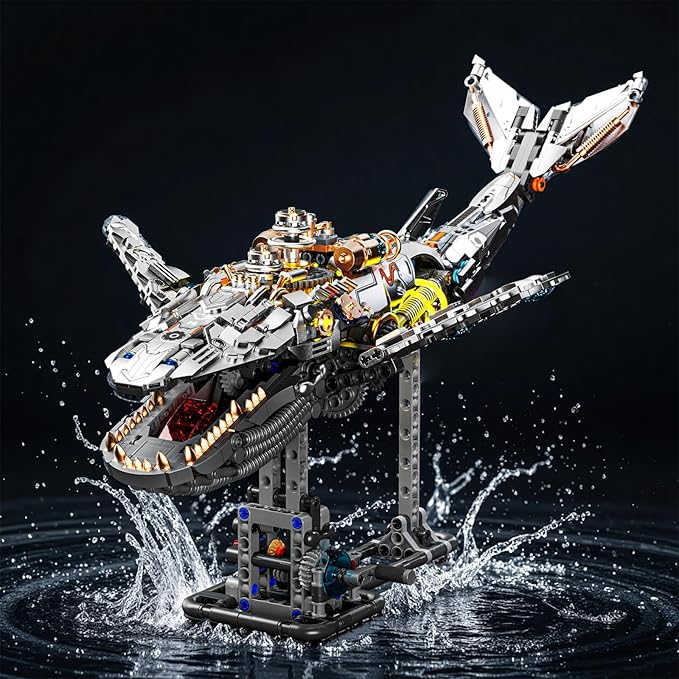 Mechanical Whale Building Set, Sea Animal Building Block Toy, Movable Ocean Animal with Display Stand, Home Decor Gift for Adults Teens Kids Boys（1388PCS）