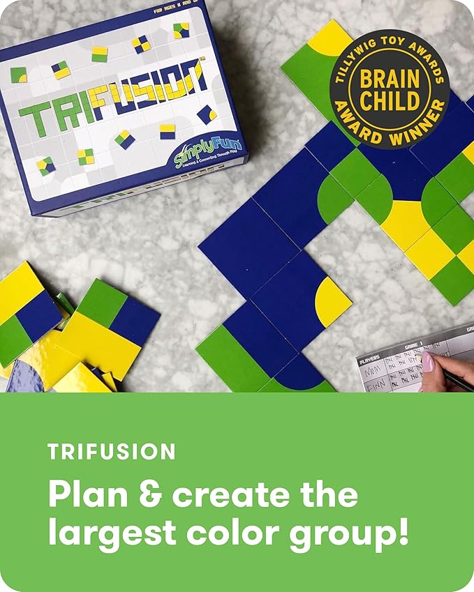 SimplyFun Trifusion – Visual Mapping Strategy Board Game for Kids, 2-4 Players, Ages 8 and Up – Spatial Reasoning, Pattern Recognition & Planning – 30 Min Playtime – STEM Board Game