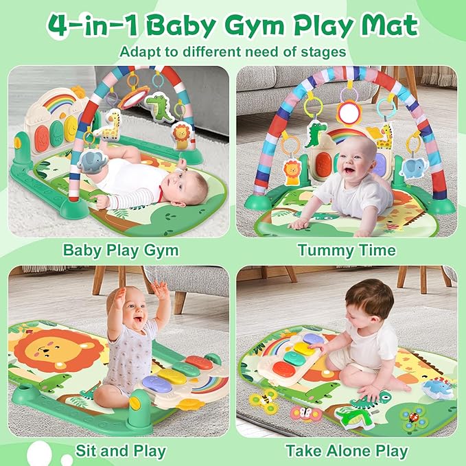 Baby Gym & Play Mat, Tummy Time & Activity Mat Toys, Infant to Toddler Play Piano Mat, 0-12 Months (Green)