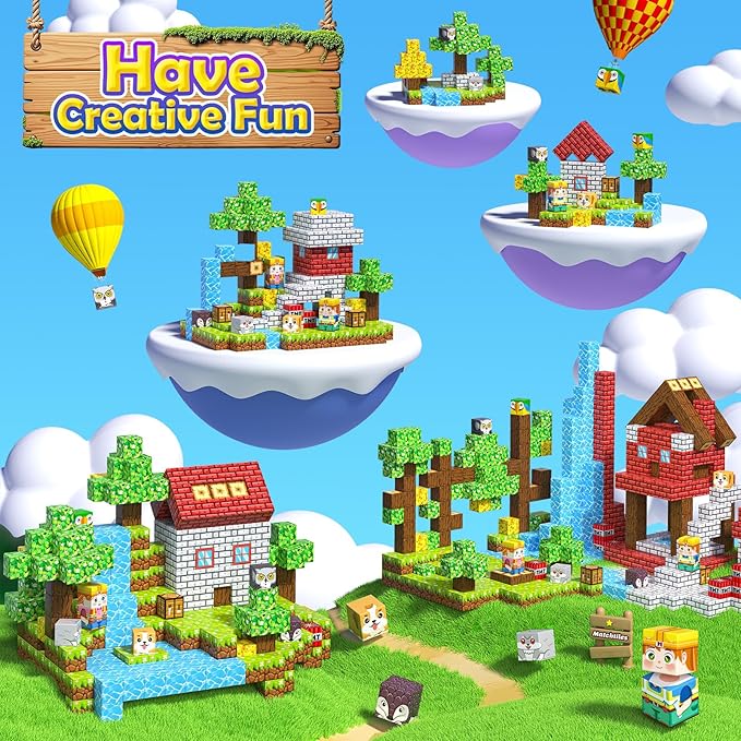 Magnetic Blocks with Forest Animals Toys, Build Mine Magnet World Set, Magnetic Tiles Building for Boys & Girls Age 4-8 5-7, STEM Montessori Sensory Toys for 3+ Toddlers Kids Gifts