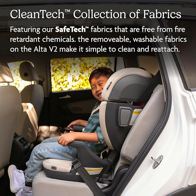 UPPAbaby Alta V2 High Back Booster Seat/Seven-Position, Active Support Headrest for Growing Children/SecureFit Integrated Belt Guide + Positioner/Cup Holder Included/Kavneer (Almond Mélange)