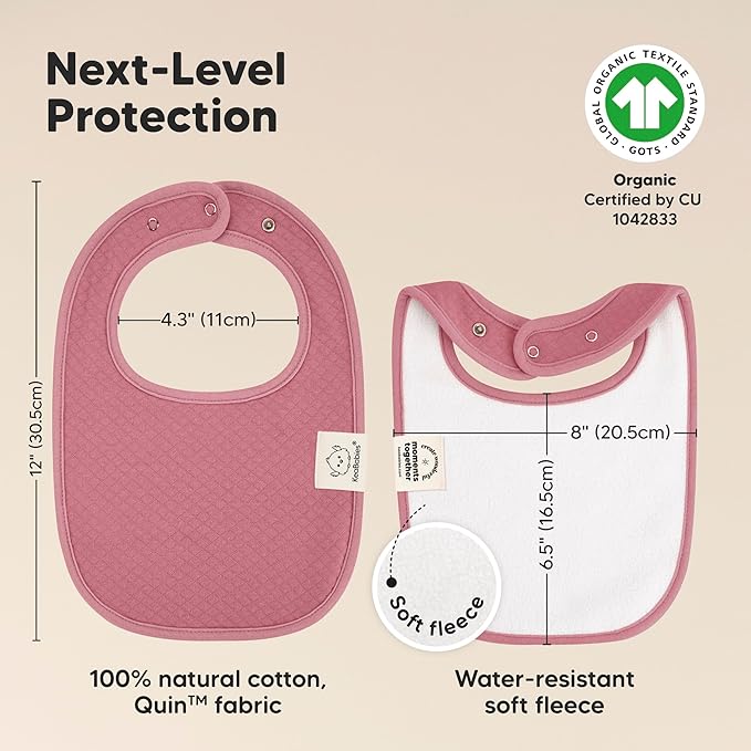 8-Pack Organic Baby Bibs for Girls, Boys - Quilted Cotton Cloth Baby Drool Bibs for Drooling and Teething Toddler, Newborn, Infant, Soft & Super Absorbent (Rosewood)