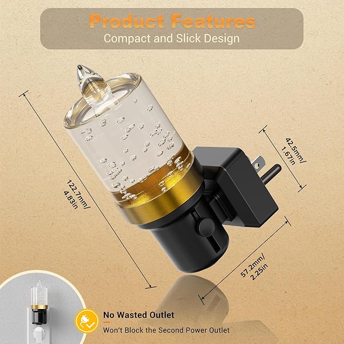 JandCase LED Night Light, Candle Night Lights Plug into Wall Amber, Auto On/Off Light Sensor Nightlight, 0-100LM Brightness Dimmbale Nightlight, for Bathroom Hallway Bedroom Kids Room