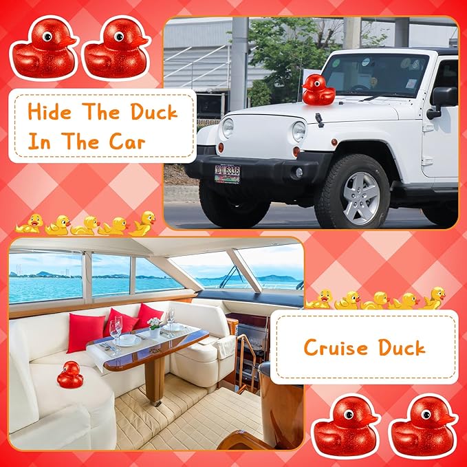 Honoson 6.89 Inch Giant Glitter Rubber Duck Big Glitter Rubber Duck Large Sparkly Duckling Bath Toy with Squeaky Sound for Summer Baby Shower Birthday Party Favor Gift(Red)