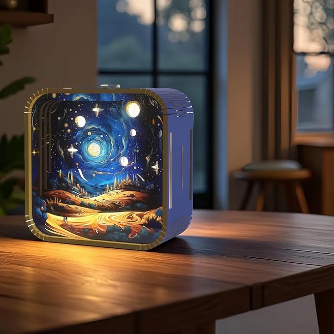 3D Wooden Puzzle Night Light,DIY Craft for Adults with Touch Night Light, Chrismas, New Year, for Teen, Desk Decor for DIY Puzzle Lovers, Men and Women (Dreamy Sky)