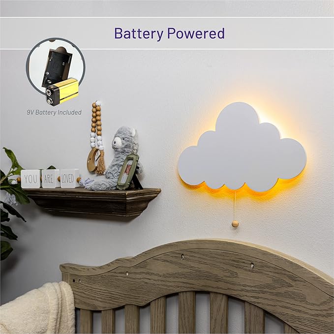 Lumipets Cloud Nursery Decor, Cloud Night Light, Kids Wall Light, Battery Operated LED Lights for Bedroom, Lightweight Nursery Lighting, Light for Babies, Toddlers, Kids - 17.7 x 11.2 x 1.5-in